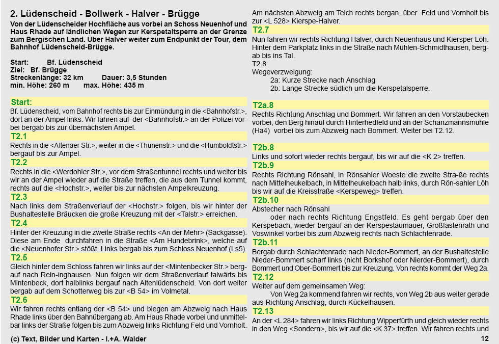 Walder-Verlag Reisetipps-Europa Radtour 2: L&uuml;denscheid - Bollwerk - Halver - Br&uuml;gge
