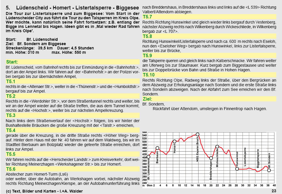 Walder-Verlag Reisetipps-Europa Radtour 5: Talsperrentour - Verse- Lister- und &shy;Biggetalsperre - L&uuml;denscheid - Homert - Listersee - Bigge