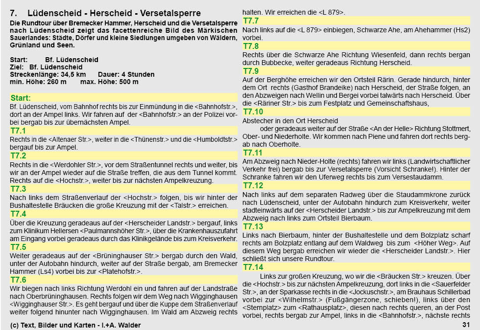 Walder-Verlag Reisetipps-Europa Radtour 7: Die vielen Seiten des M&auml;rkischen Sauerlandes - L&uuml;denscheid - Herscheid - Versetalsperre