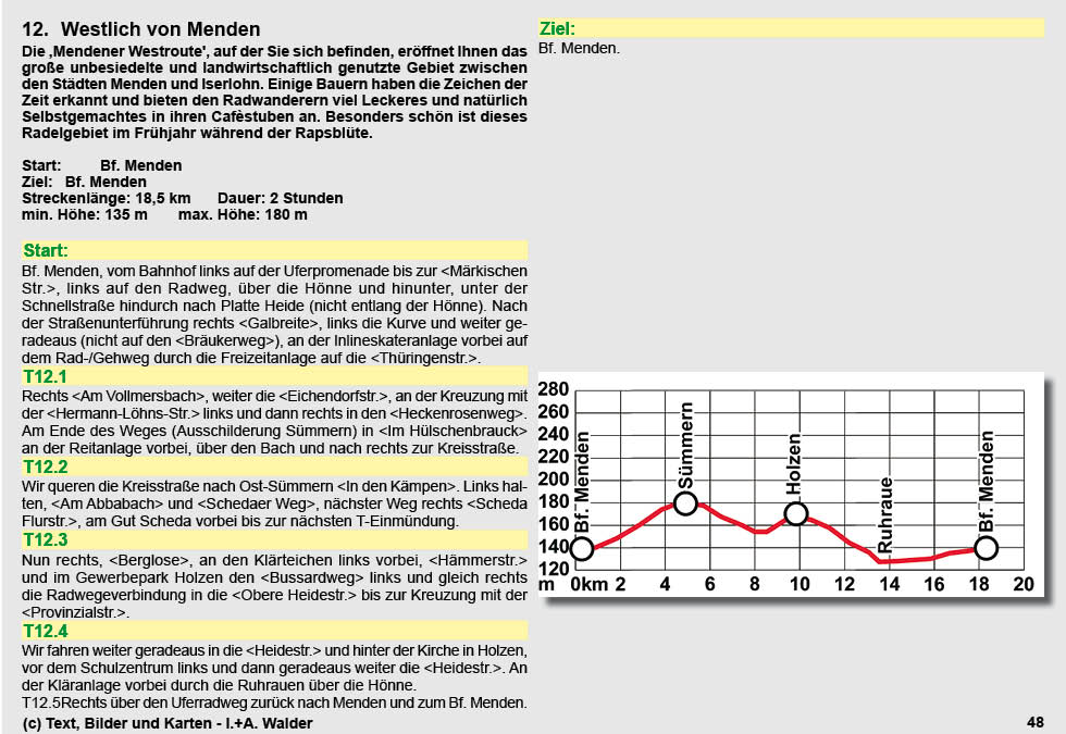 Walder-Verlag Reisetipps-Europa Radtour 12: Mendener Westroute - Menden - S&uuml;mmern - Ruhrauen - Menden