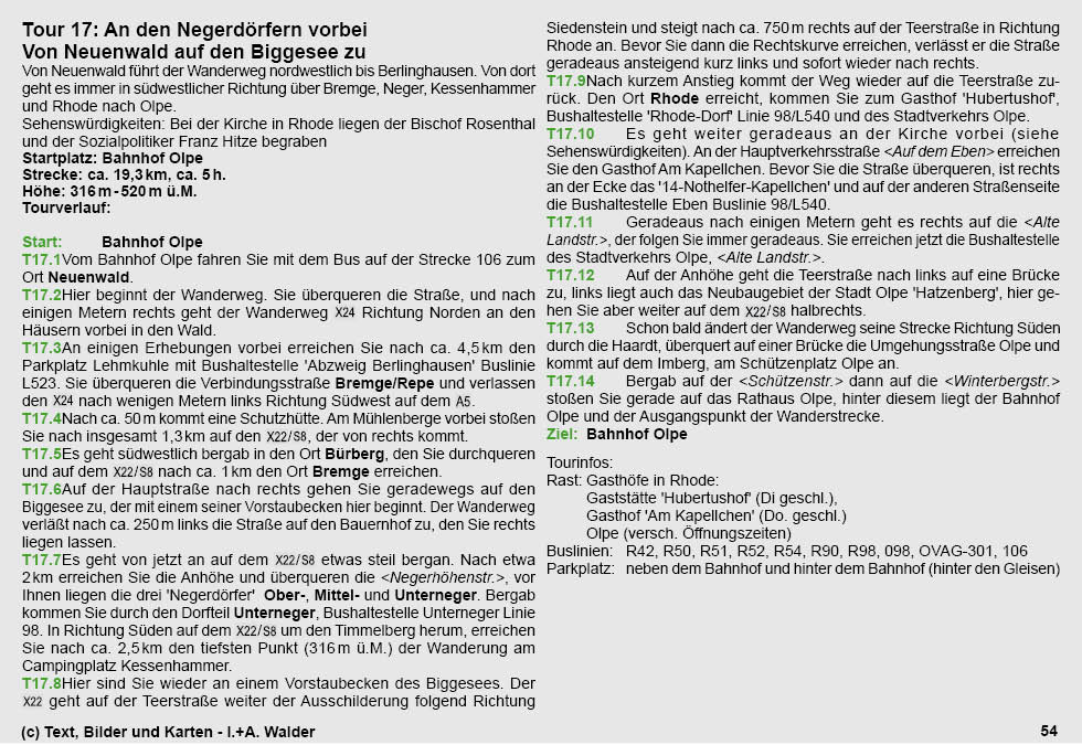 Reiseführer Wander-Tour 17 - An den Negerdörfern vorbei - Von Neuenwald auf den Biggesee zu 