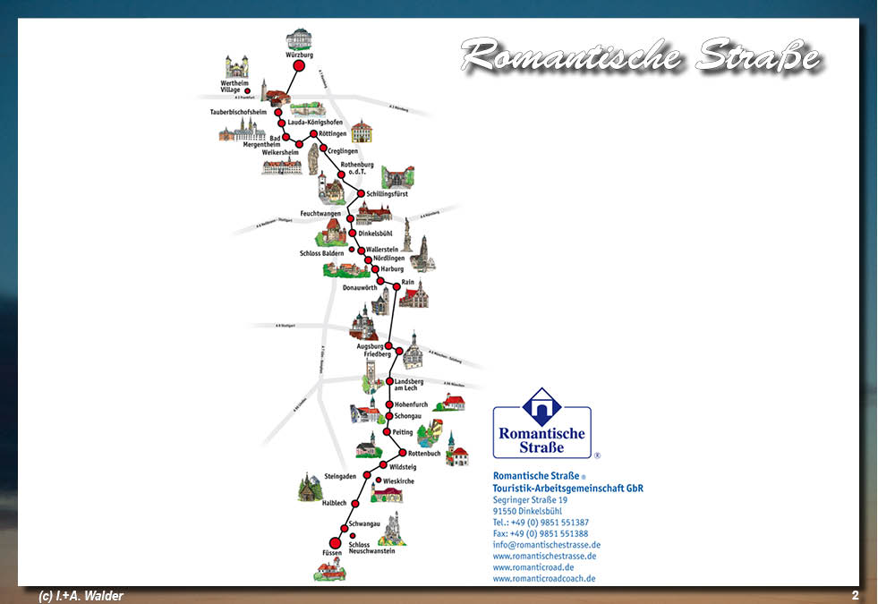 Walder-Verlag Reisetipps-Europa Karte/Map Reisefuehrer_D_Romantische-Strasse